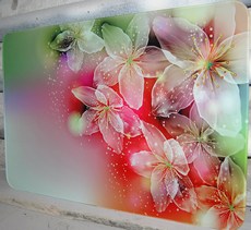 Стеклянные столешни с фотомолекулярной полноцветной печатью.